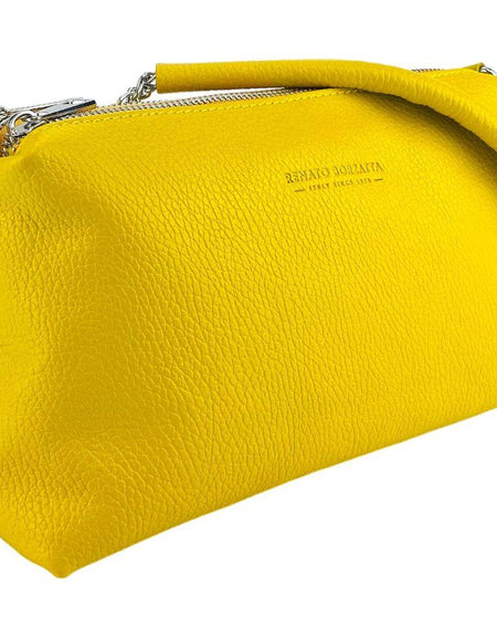 RB1025R  | Borsa Donna a Mano con doppia lampo in Vera Pelle Made in Italy. Tracolla in pelle regolabile. Accessori Nickel Lucido - Colore Giallo - Dimensioni: cm 26 x 14 x 9-1