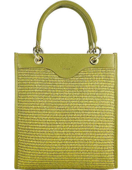 RB1026CM  | Borsa Donna a mano verticale in Vera Pelle e Paglia Made in Italy. Tracolla removibile e regolabile in pelle. Accessori Oro Lucido - Colore Pistacchio - Dimensioni: cm 24 x 29 x 9-1