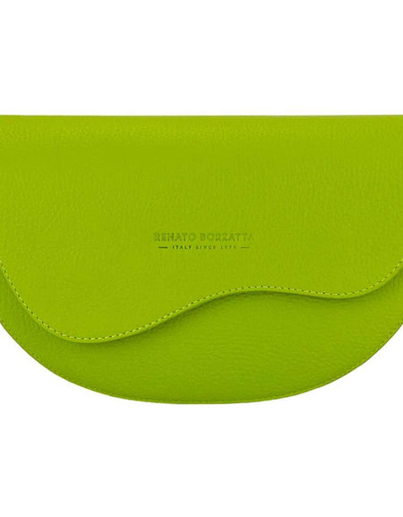 RB1027AD  | Borsa Donna a Bandoliera stondata in Vera Pelle Made in Italy. Tracolla removibile e regolabile in pelle. Accessori Nickel Lucido - Colore Lime - Dimensioni: cm 25 x 15 x 9-1