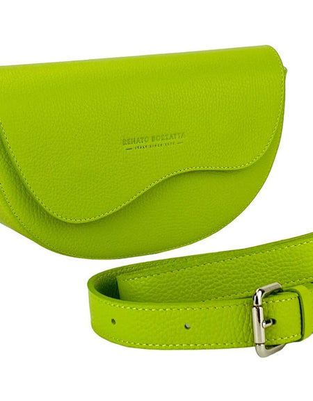 RB1027AD  | Borsa Donna a Bandoliera stondata in Vera Pelle Made in Italy. Tracolla removibile e regolabile in pelle. Accessori Nickel Lucido - Colore Lime - Dimensioni: cm 25 x 15 x 9-0