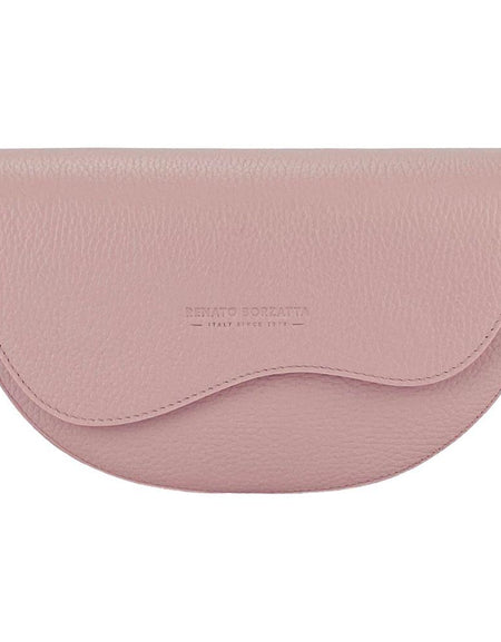 RB1027AZ  | Borsa Donna a Bandoliera stondata in Vera Pelle Made in Italy. Tracolla removibile e regolabile in pelle. Accessori Nickel Lucido - Colore Rosa Antico - Dimensioni: cm 25 x 15 x 9-1