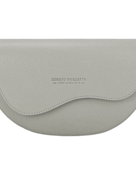 RB1027BO  | Borsa Donna a Bandoliera stondata in Vera Pelle Made in Italy. Tracolla removibile e regolabile in pelle. Accessori Nickel Lucido - Colore Ghiaccio - Dimensioni: cm 25 x 15 x 9-1