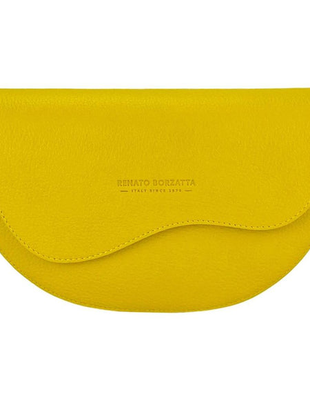 RB1027R | Borsa Donna a Bandoliera stondata in Vera Pelle Made in Italy. Tracolla removibile e regolabile in pelle. Accessori Nickel Lucido - Colore Giallo - Dimensioni: cm 25 x 15 x 9-1