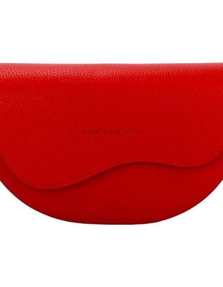 RB1027V | Borsa Donna a Bandoliera stondata in Vera Pelle Made in Italy. Tracolla removibile e regolabile in pelle. Accessori Nickel Lucido - Colore Rosso - Dimensioni: cm 25 x 15 x 9-1