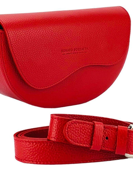 RB1027V | Borsa Donna a Bandoliera stondata in Vera Pelle Made in Italy. Tracolla removibile e regolabile in pelle. Accessori Nickel Lucido - Colore Rosso - Dimensioni: cm 25 x 15 x 9-0
