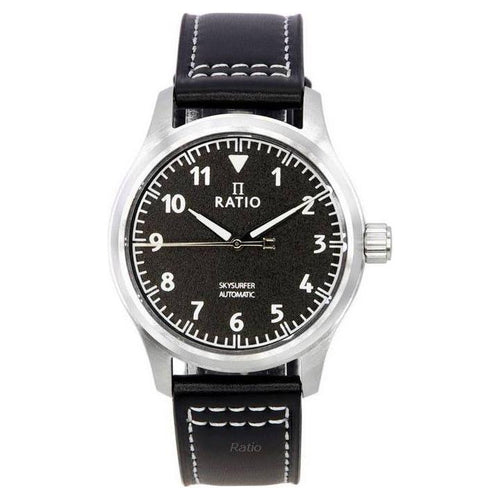 Load image into Gallery viewer, Ratio Skysurfer Pilot Black Textured Dial Leather Automatic RTS303 200M Men&#39;s Watch
