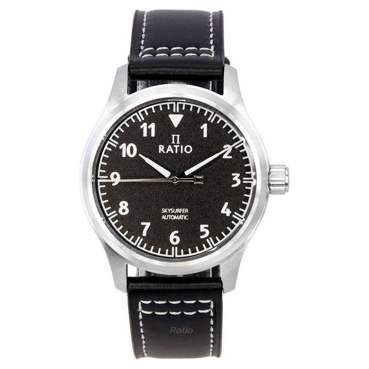 Ratio Skysurfer Pilot Black Textured Dial Leather Automatic RTS303 200M Men's Watch