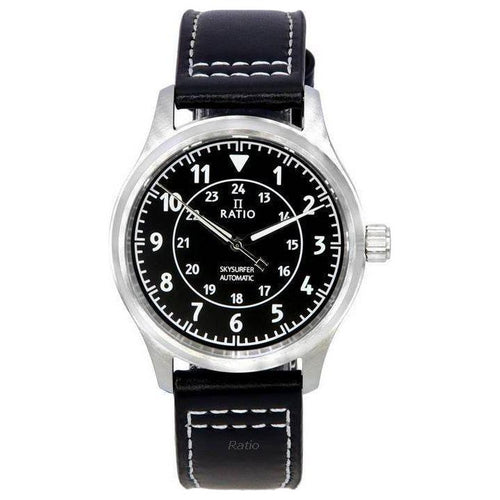 Load image into Gallery viewer, Ratio Skysurfer Pilot Black Sunray Dial Leather Automatic RTS314 200M Men&#39;s Watch
