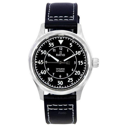Load image into Gallery viewer, Ratio Skysurfer Pilot Black Sunray Dial Leather Automatic RTS321 200M Men&#39;s Watch
