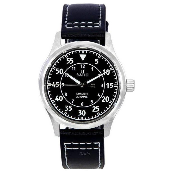 Ratio Skysurfer Pilot Black Sunray Dial Leather Automatic RTS321 200M Men's Watch