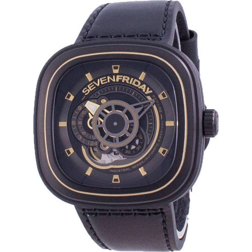 Load image into Gallery viewer, Sevenfriday P-Series Automatic P2B/02 SF-P2B-02 Men&#39;s Black Leather Strap Chronograph Watch Replacement Band - Elegant and Versatile Black Leather Strap for Men&#39;s Watches
