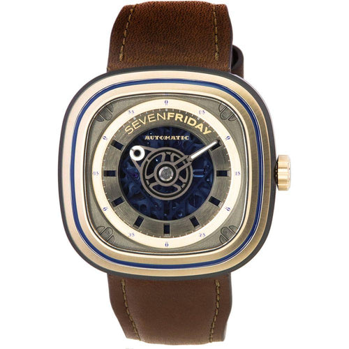 Load image into Gallery viewer, Sevenfriday T-Series T-Art Skeleton Dial Automatic T2/04 SF-T2-04 Men&#39;s Brown Leather Watch
