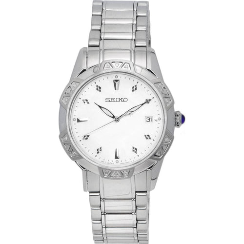 Load image into Gallery viewer, Seiko Diamonds Conceptual Mother Of Pearl Dial Quartz SKK727 SKK727P1 SKK727P 100M Women&#39;s Watch - Elegant Stainless Steel Bracelet Timepiece for Women in Mother of Pearl Dial, Diamonds Accents, and 100m Water Resistance
