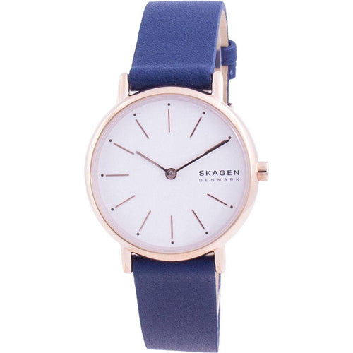 Load image into Gallery viewer, Skagen Signatur SKW2838 Women&#39;s Rose Gold Tone Blue Leather Strap: Elegant Replacement Watch Band for Women in Rose Gold and Blue
