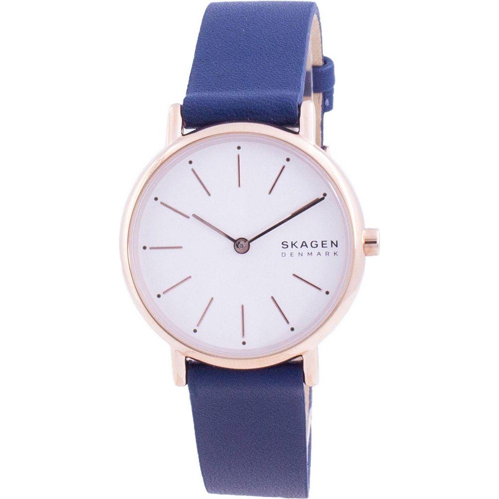 Skagen Signatur SKW2838 Women's Rose Gold Tone Blue Leather Strap: Elegant Replacement Watch Band for Women in Rose Gold and Blue