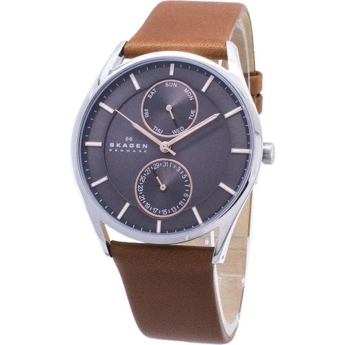 Load image into Gallery viewer, Skagen Holst Multifunction Stainless Steel Quartz SKW6086 Men&#39;s Watch - Charcoal Dial, Brown Leather Strap
