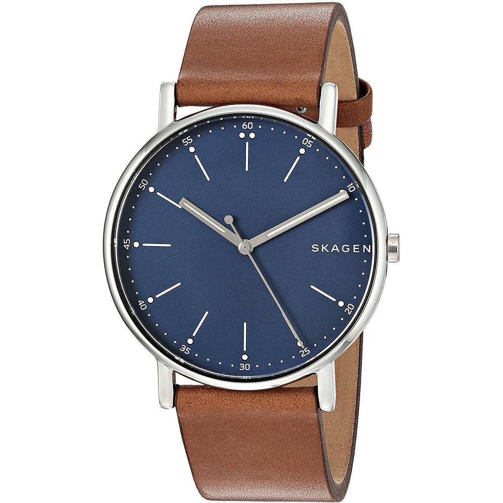 Skagen Signatur Quartz SKW6355 Men's Blue Leather Strap Watch - Elegant Timekeeping for Discerning Gentlemen