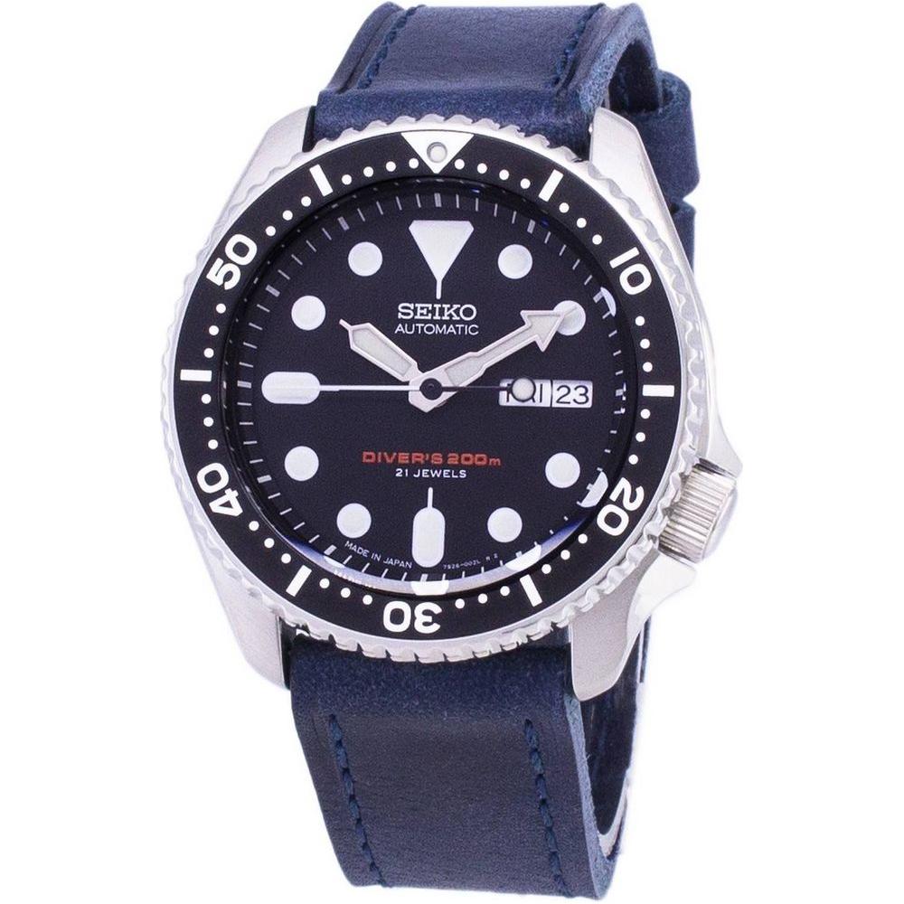 Seiko SKX007J1-var-LS13 Automatic Diver's 200M Japan Made Blue Leather Strap Men's Watch - Captivating Replacement Blue Leather Strap for Men's Watches
