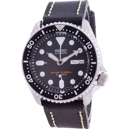 Load image into Gallery viewer, Seiko Men&#39;s SKX007J1-var-LS16 Automatic Diver&#39;s Black Dial Leather Strap Watch

