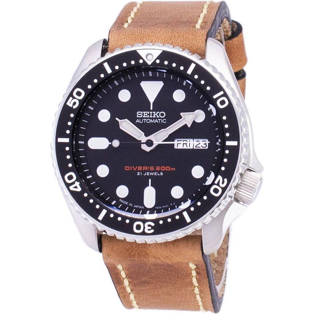 Seiko SKX007J1 Japan Made Automatic Diver's 200M Men's Watch with Brown Leather Strap - Premium Replacement Band for Men's Watches