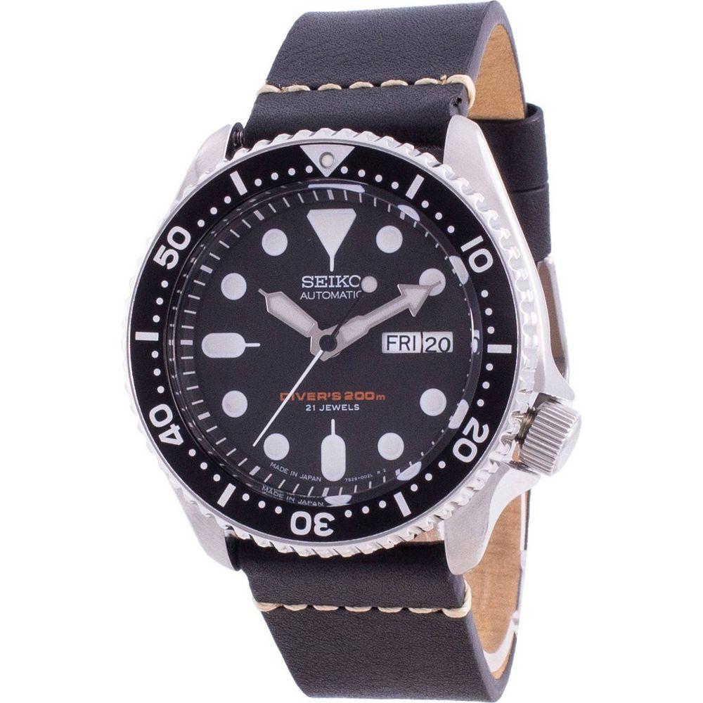 Seiko Men's SKX007J1-var-LS20 Automatic Diver's Watch - Black Leather Strap