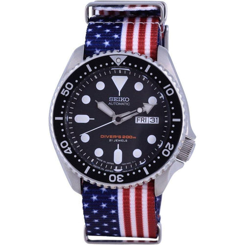 Load image into Gallery viewer, Seiko SKX007J1-var-NATO27 Men&#39;s Automatic Diver&#39;s Watch - USA National Flag Pattern Polyester Strap Replacement
