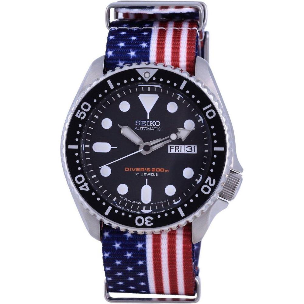 Seiko SKX007J1-var-NATO27 Men's Automatic Diver's Watch - USA National Flag Pattern Polyester Strap Replacement