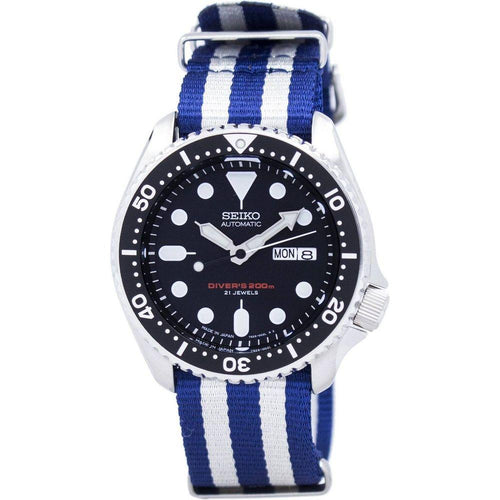 Load image into Gallery viewer, Seiko SKX007J1-var-NATO2 Men&#39;s Automatic Diver&#39;s 200M Stainless Steel Blue White NATO Strap Watch
