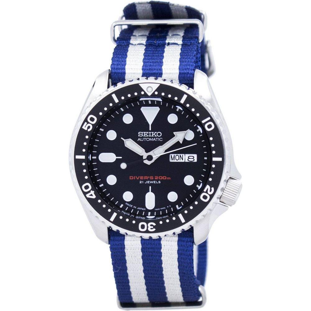 Seiko SKX007J1-var-NATO2 Men's Automatic Diver's 200M Stainless Steel Blue White NATO Strap Watch