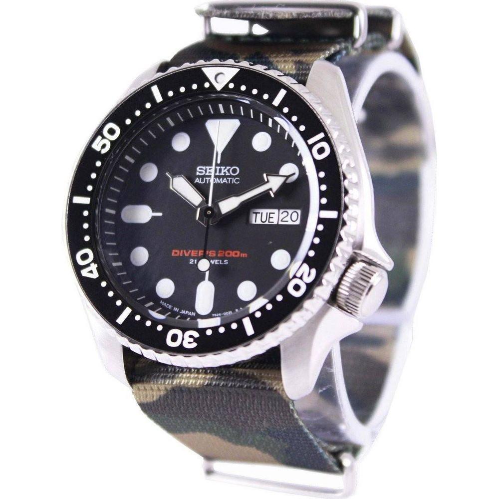 Seiko SKX007J1-var-NATO5 Men's Automatic Diver's 200M Army NATO Strap Watch, Stainless Steel Case, Black Dial