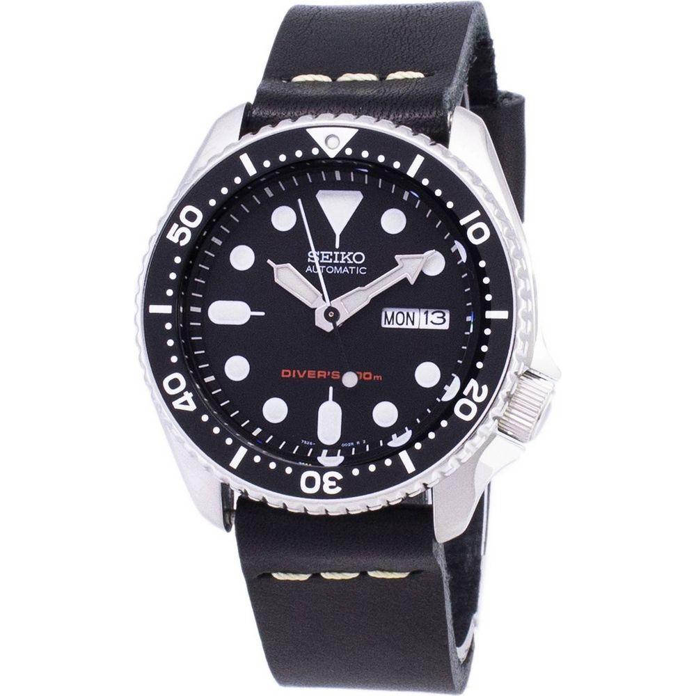 Seiko Men's SKX007K1-var-LS14 Automatic Diver's 200M Black Leather Strap Watch