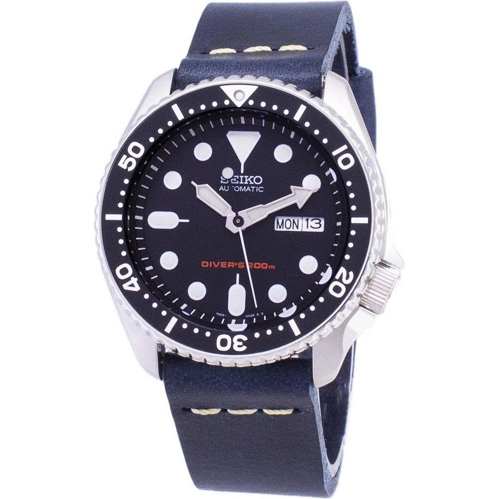 Seiko Men's Automatic SKX007K1-var-LS15 Dark Blue Leather Strap 200M Water Resistant Watch - Watch Strap Replacement in Dark Blue for Men