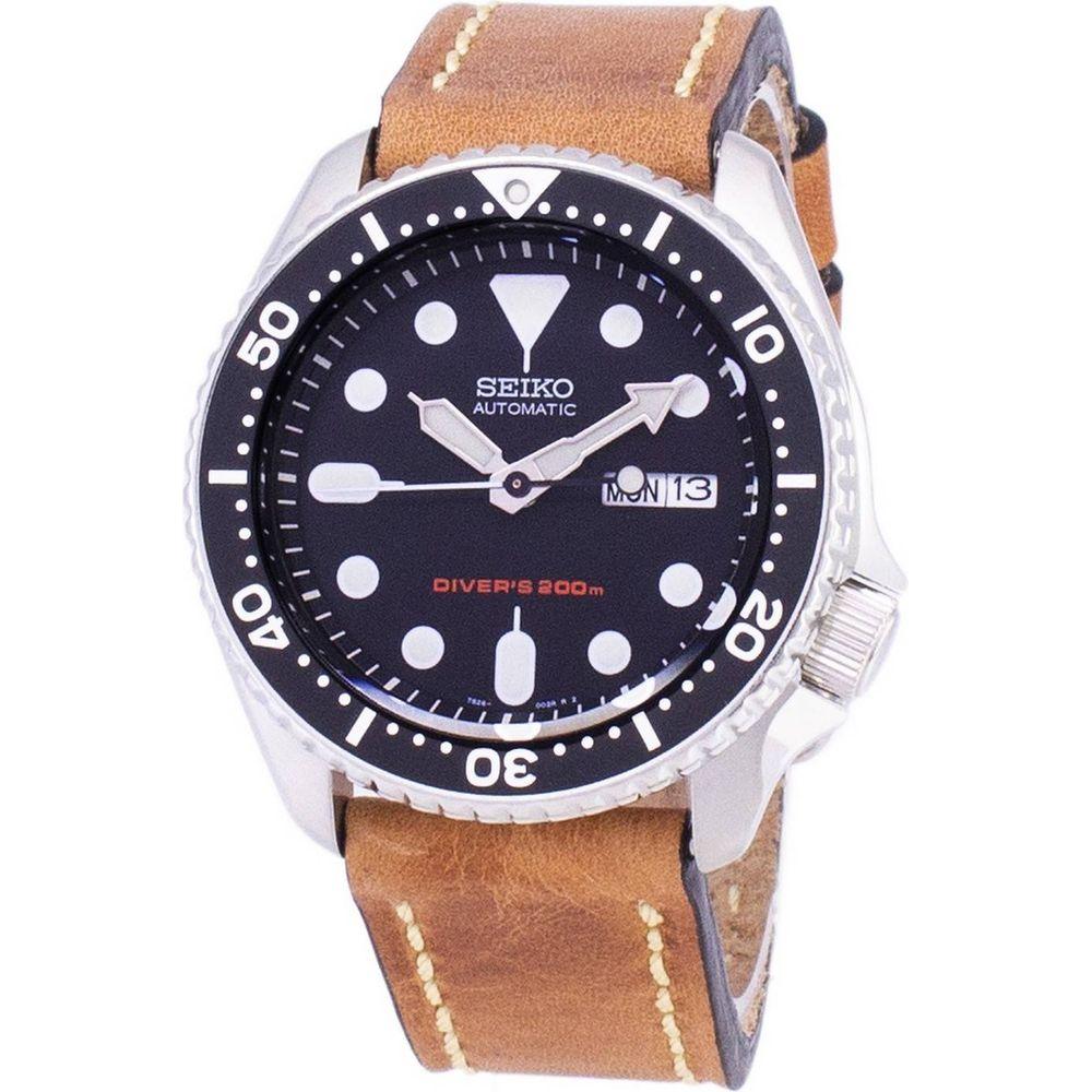 Seiko SKX007K1-var-LS17 Diver's 200M Brown Leather Strap Men's Automatic Watch: Stylish and Reliable Watch Strap Replacement for Men in Brown Leather