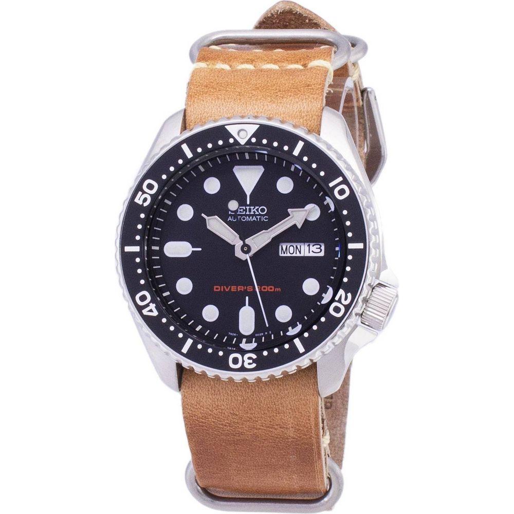 Seiko SKX007K1 Diver's 200M Automatic Men's Watch - Brown Leather Strap