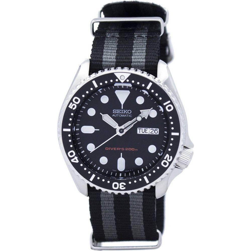 Seiko Men's Stainless Steel Automatic Diver's 200M Watch with Grey Black NATO Strap: The Ultimate Timepiece for Style and Adventure