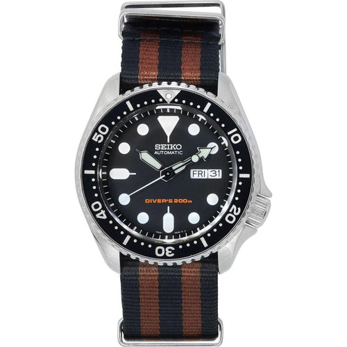 Load image into Gallery viewer, Seiko Men&#39;s Black Dial Automatic Diver&#39;s Watch SKX007K1-var-NATO22 with Rubber Strap - Replacement Band in Black for Men
