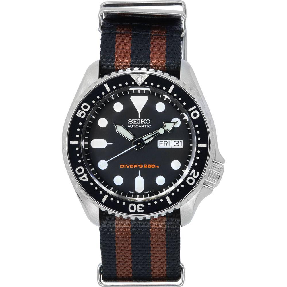 Seiko Men's Black Dial Automatic Diver's Watch SKX007K1-var-NATO22 with Rubber Strap - Replacement Band in Black for Men