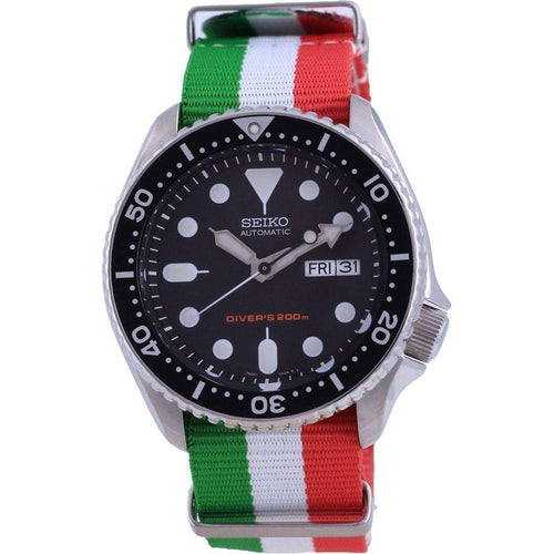 Load image into Gallery viewer, Seiko Men&#39;s SKX007K1-var-NATO23 200M Automatic Diver&#39;s Watch - Italian Flag Pattern, Black Dial
