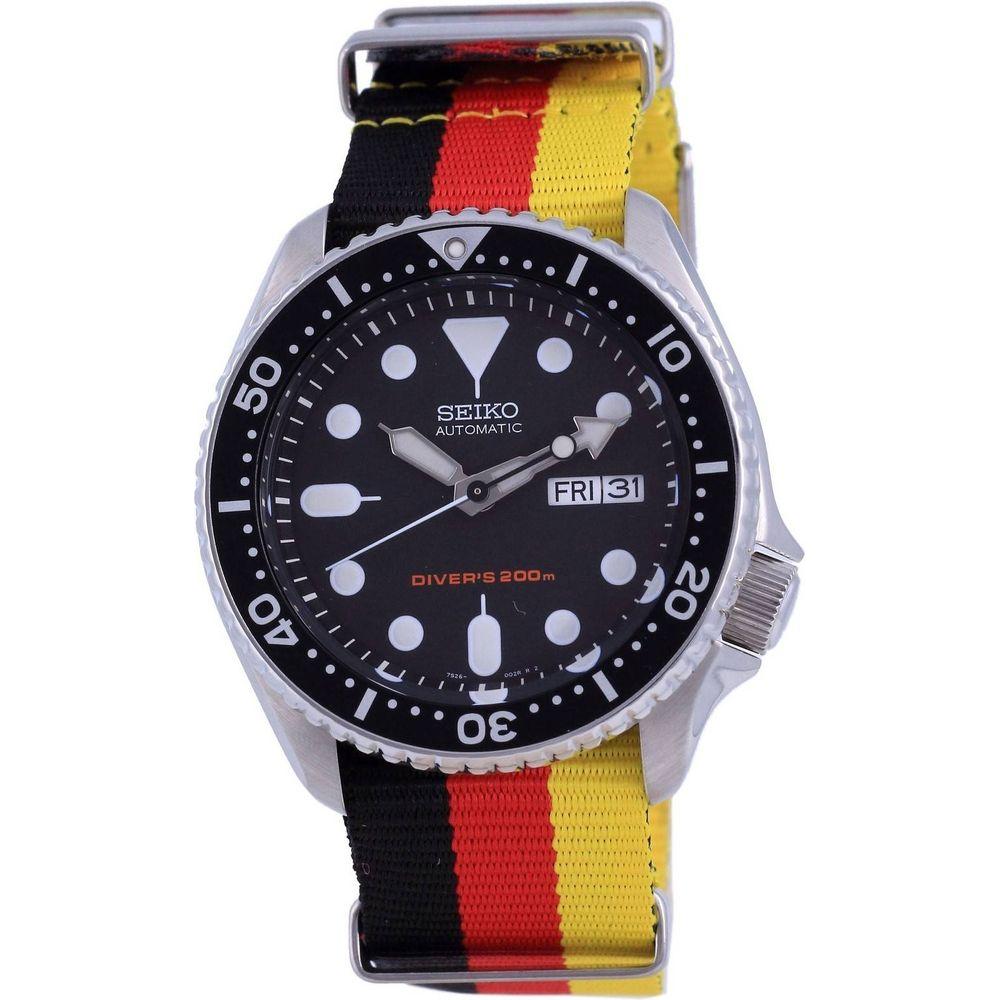 Seiko Men's SKX007K1-var-NATO26 200M Automatic Diver's Watch - Stainless Steel Case, Germany National Flag Pattern Strap