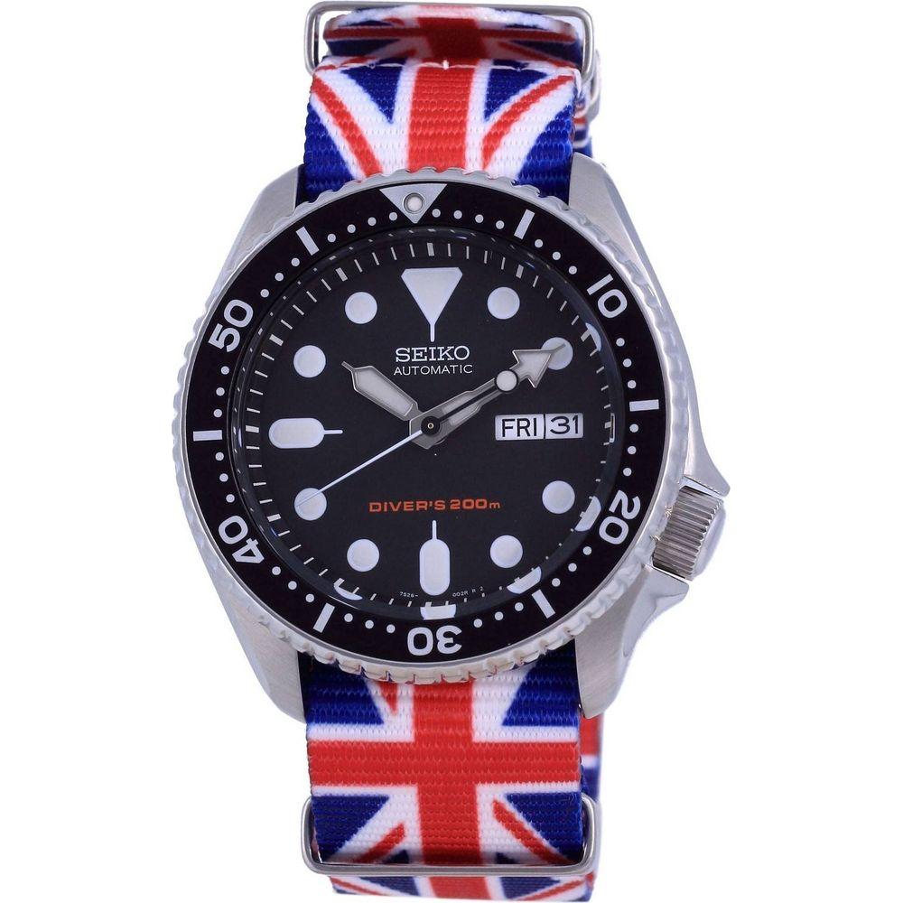 Seiko SKX007K1-var-NATO28 Automatic Diver's Polyester 200M Men's Watch - United Kingdom National Flag Pattern Strap: Replacement Watch Strap in United Kingdom National Flag Pattern for Men