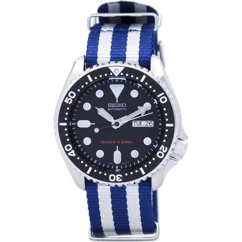 Load image into Gallery viewer, Seiko Men&#39;s Stainless Steel Automatic Diver&#39;s Watch - Blue/White NATO Strap Replacement for SKX007K1-var-NATO2
