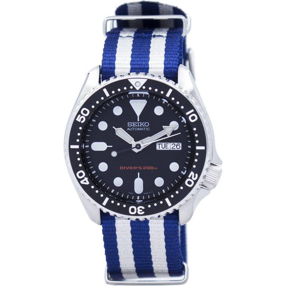 Seiko Men's Stainless Steel Automatic Diver's Watch - Blue/White NATO Strap Replacement for SKX007K1-var-NATO2