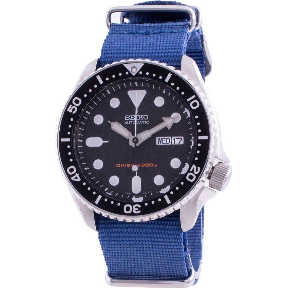 Seiko Discover More SKX007K1-var-NATO8 Automatic Diver's 200M Men's Watch - Black Dial, Stainless Steel Case, Nylon Strap