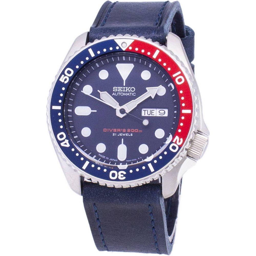 Seiko Men's Dark Blue Leather Strap Replacement for SKX009J1-var-LS13 Automatic Diver's Watch