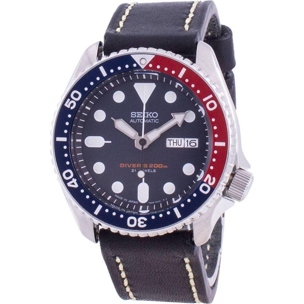 Seiko Men's SKX009J1-var-LS16 Automatic Diver's Black Dial Leather Strap Watch