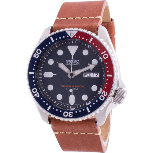 Load image into Gallery viewer, Seiko SKX009J1-var-LS21 Automatic Diver&#39;s 200M Japan Made Men&#39;s Blue Leather Strap Watch - Watch Strap Replacement in Blue for Men&#39;s Watches
