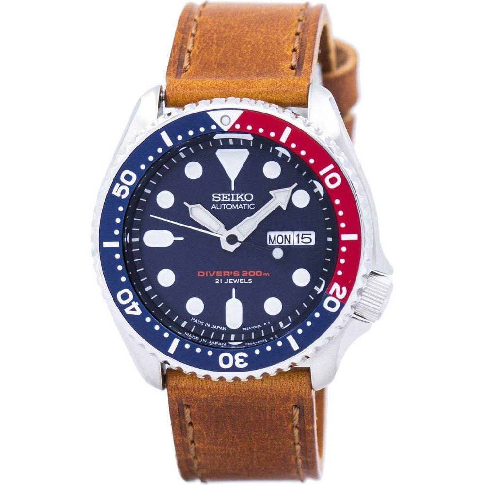 Seiko SKX009J1-var-LS9 Automatic Diver's Brown Leather 200M Men's Watch