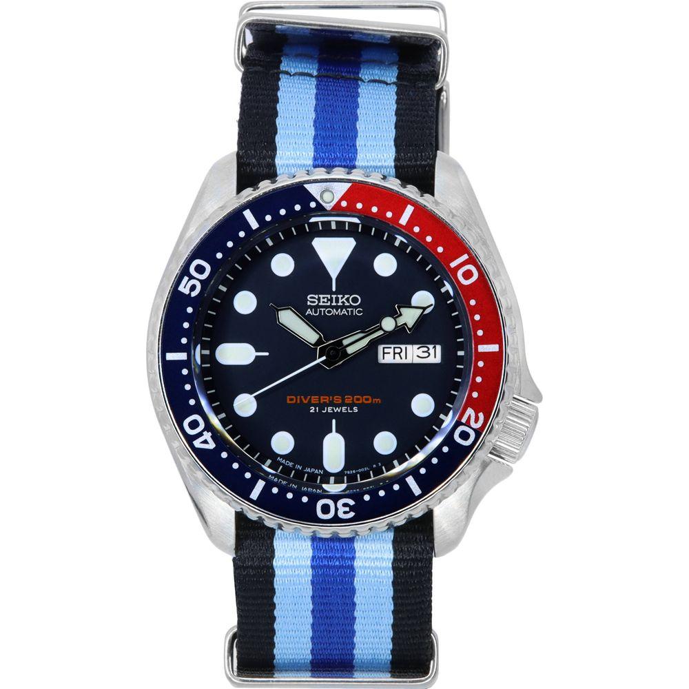 Seiko Men's Blue Dial Automatic Diver's Watch SKX009J1 with NATO Strap - 200M Water Resistance and Strap Replacement in Navy Blue for Men