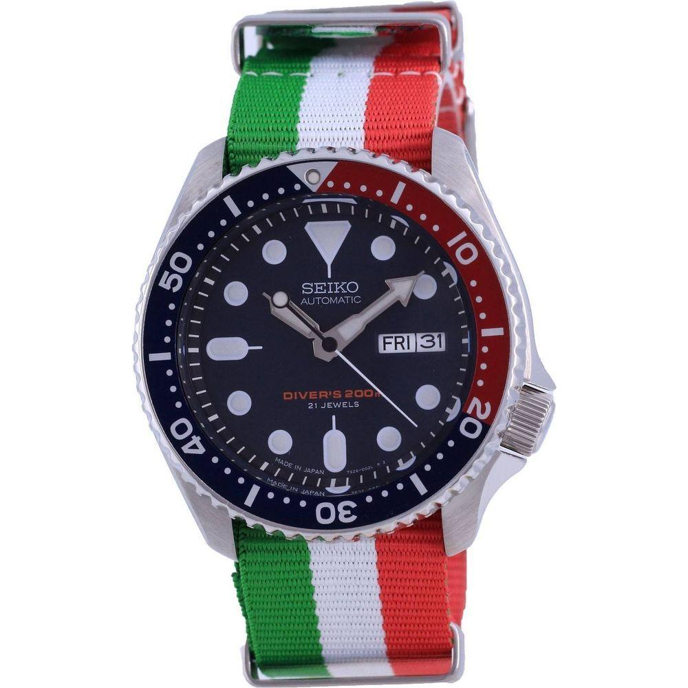Seiko Men's SKX009J1-var-NATO23 Automatic Diver's Watch with Polyester Italy National Flag Pattern Strap - Replacement Band in Blue for Men