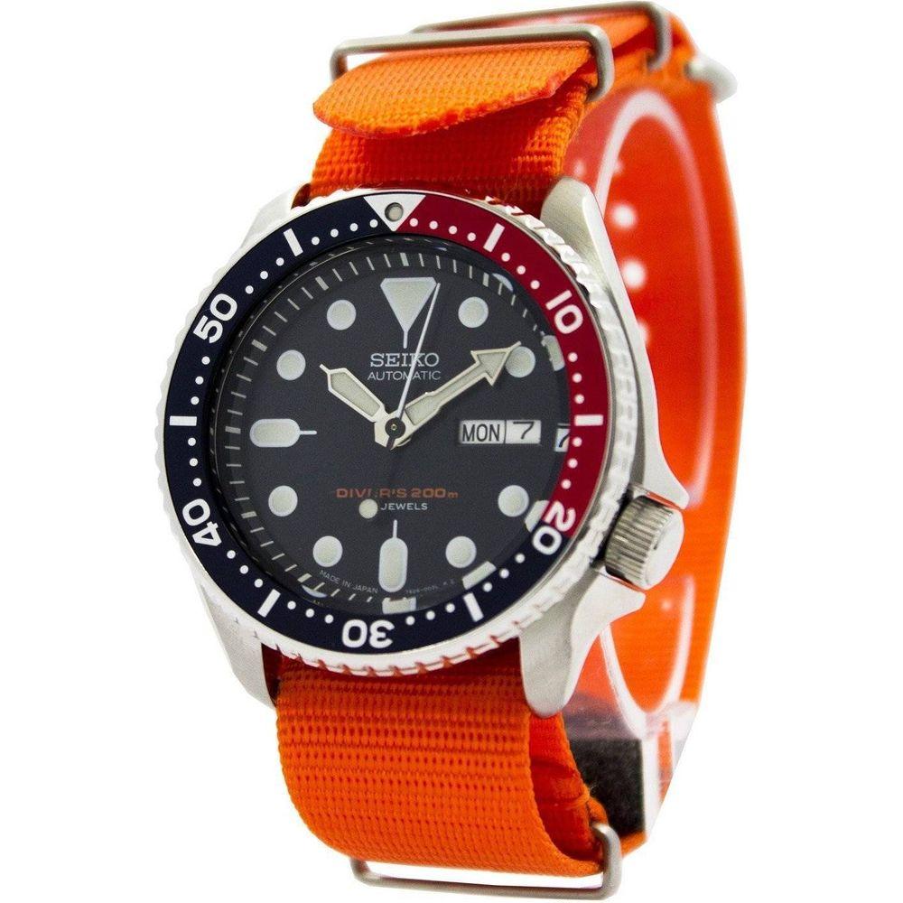 Seiko SKX009J1 Men's Automatic Diver's 200M Watch - Orange NATO Strap